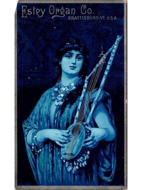 Estey Organ Co Brattleboro VT Woman With Lute 1890s Victorian Trade Card